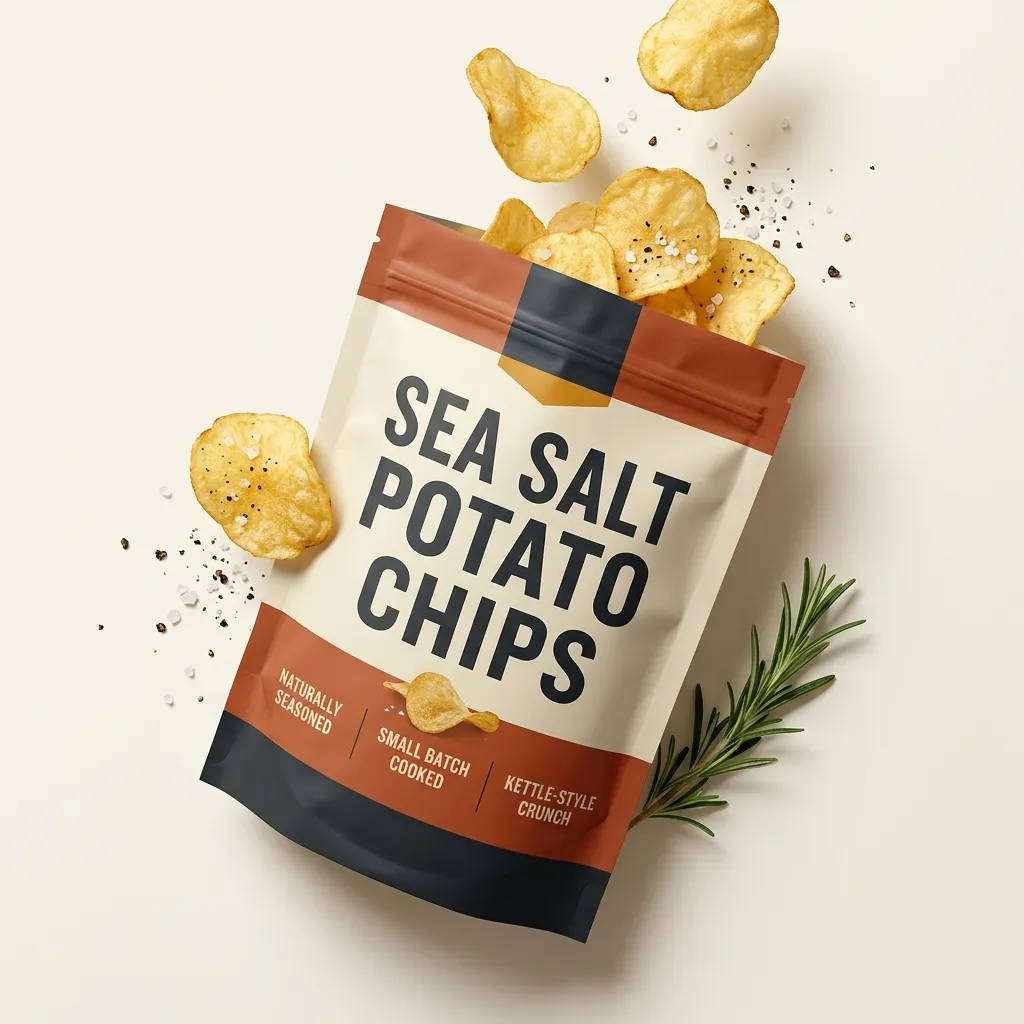 Finished Sea Salt Potato Chips package, the print-ready label Complion delivers