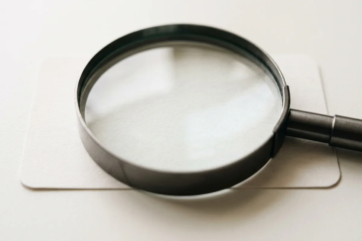A glass magnifying glass resting on a blank food product label on white paper, representing the detailed scrutiny required for Canadian allergen declarations